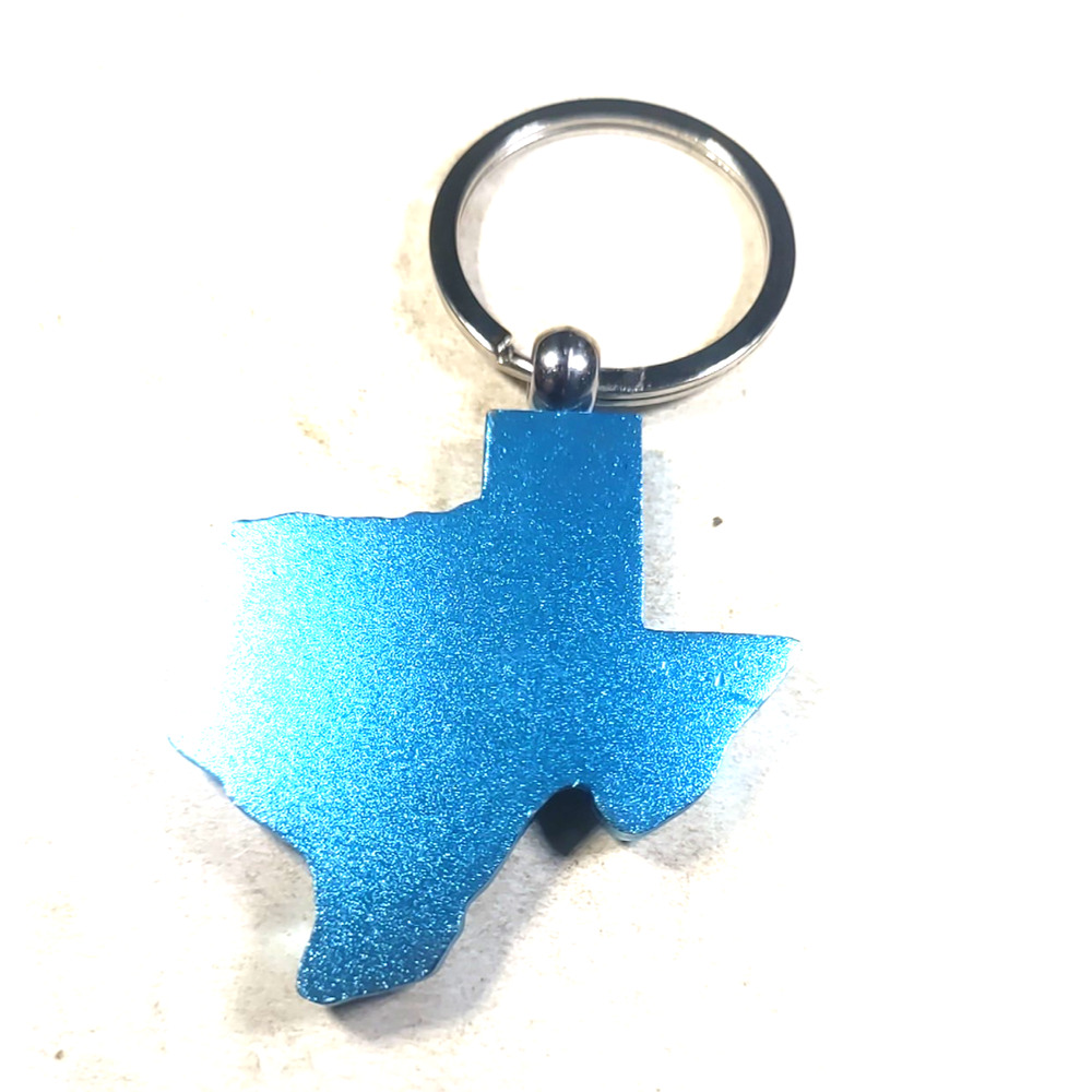 Texas metal Keychain Blue Silver Tone Rhinestone Map City - Picture 4 of 5